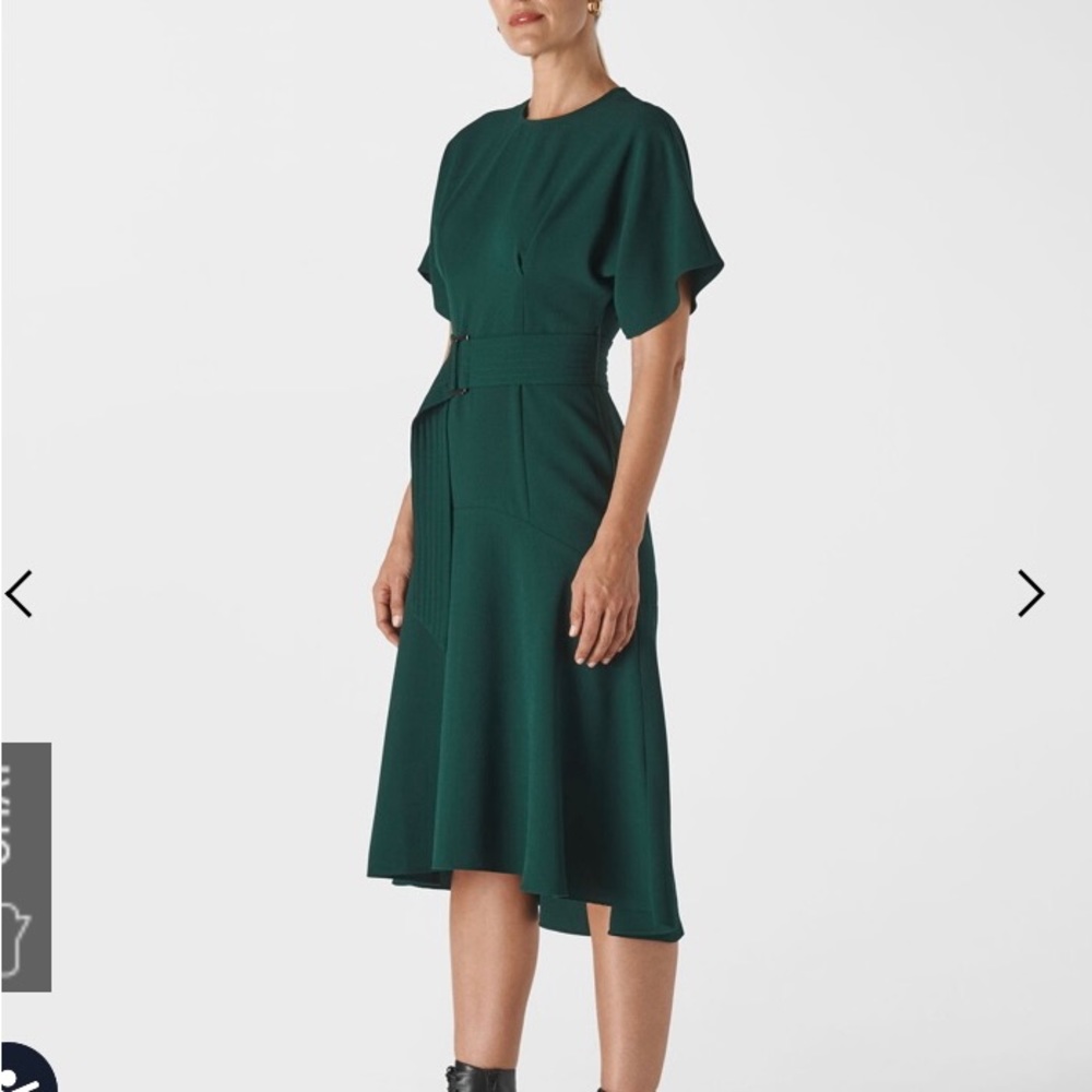 Whistles forest green belted work dress 4